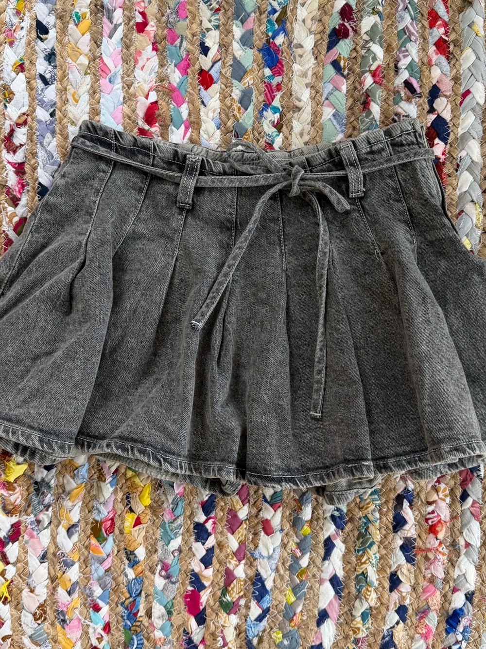 wild fable Washed Black Pleated Denim Skort with Tie Waist